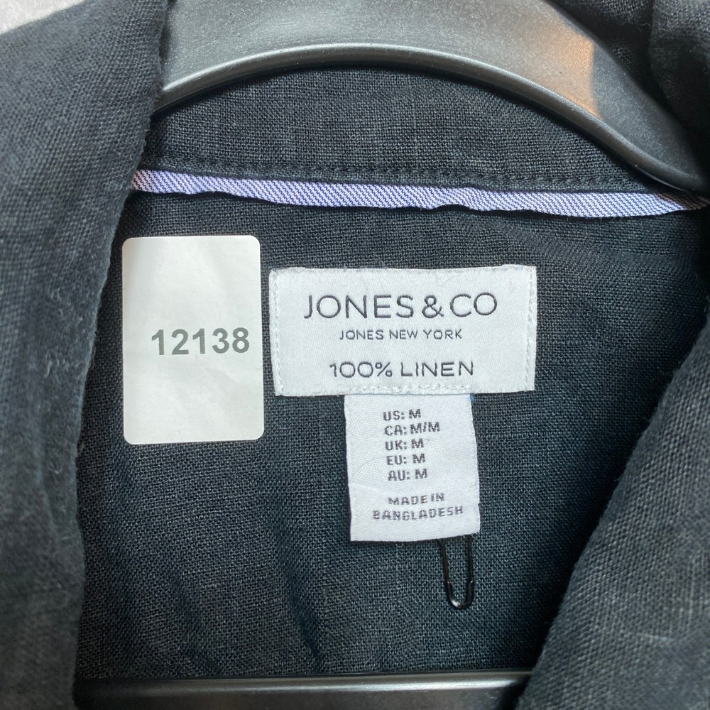 Jones & Co Linen Jacket Womens Medium Black Trucker Button-Down Pocket - Picture 7 of 9